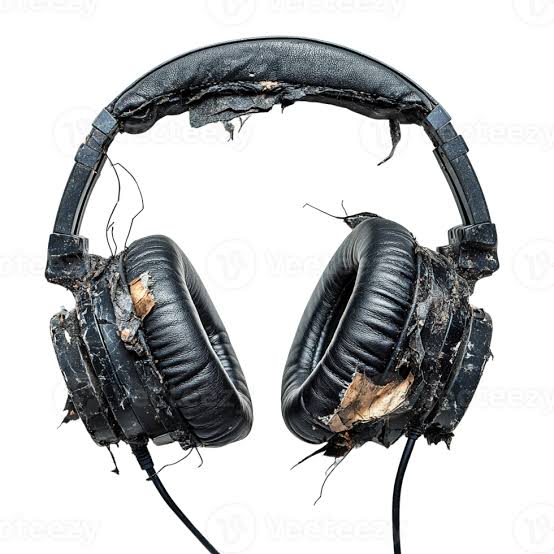 Well-worn pair of headphones with visibly compressed ear pads