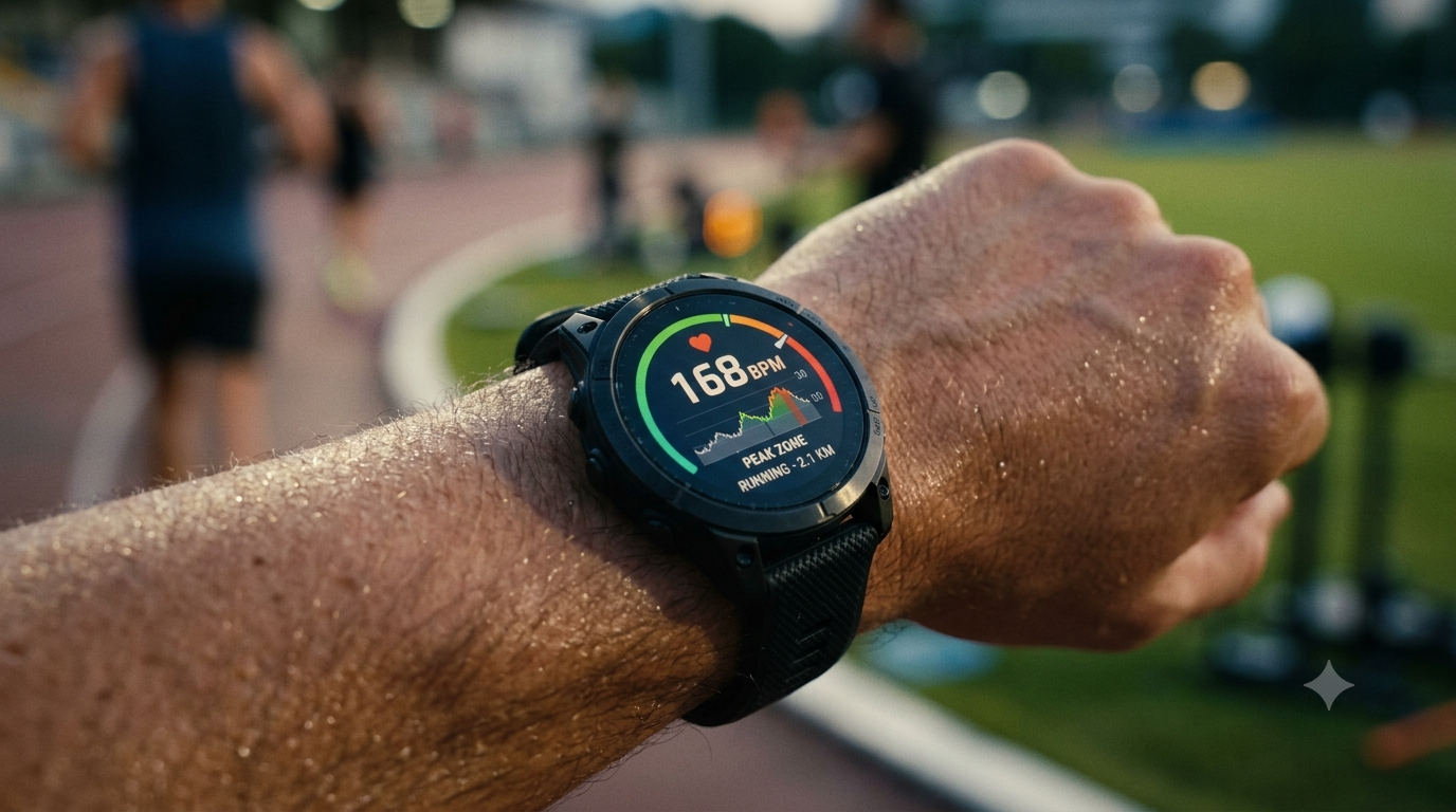 Fitness wearable on a wrist measuring heart rate
