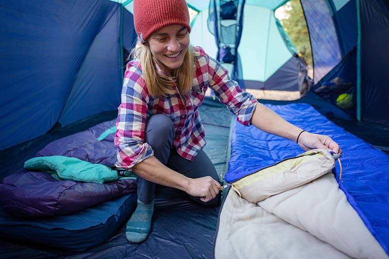 Sleeping bag laid out in cold weather